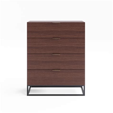 Walnut Four Drawer Tallboy Unit With Metal Base Darcy Collection
