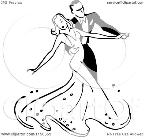 Clipart Of A Black And White Retro Couple Ballroom Dancing 2 Royalty