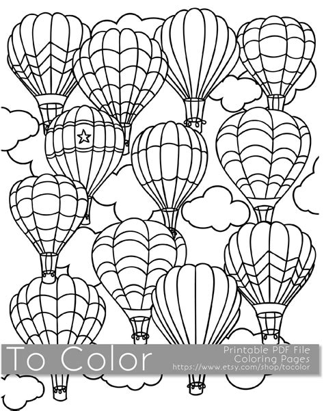 Also check out our other transportation coloring pages with a variety of drawings to print and paint. Printable Hot Air Balloon Coloring Page for Adults, PDF ...