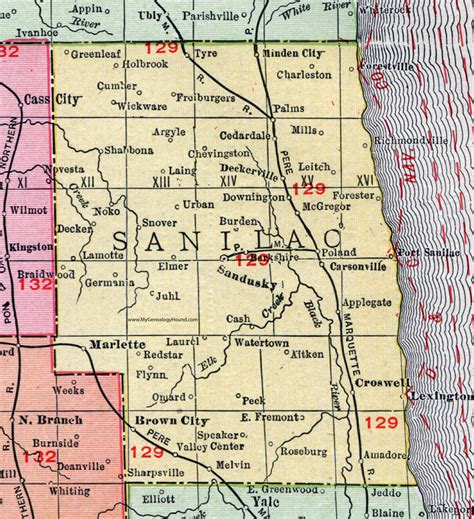 Sanilac County Michigan 1911 Map Rand Mcnally Sandusky Croswell