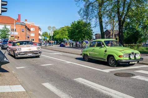 Ystad Sweden May 14 2019 Classic Cars Cruising In The City At