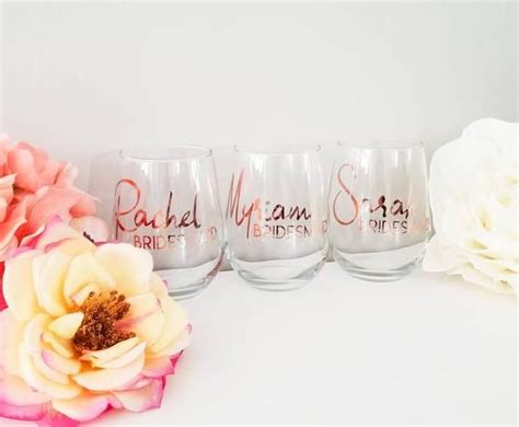 Personalized Stemless Wine Glasses Bridesmaid T Bridal Party Bridesmaid Glass Custom Wine