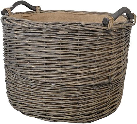 Wovenhill Oval Extra Large Wicker Grey Lined Storage Log Basket W59 X