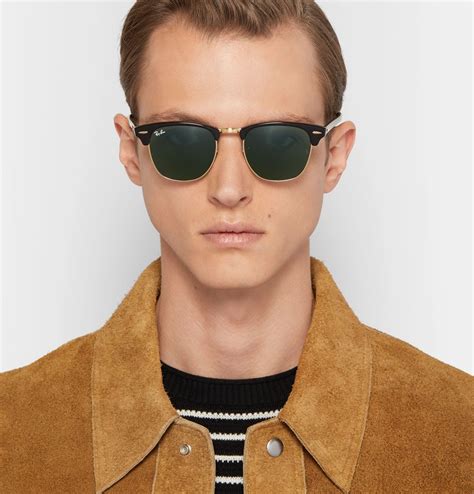 Black Clubmaster Square Frame Acetate And Gold Tone Sunglasses Ray