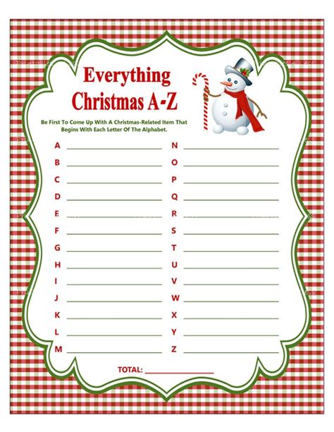 Christmas A Z Printable Christmas Game Christmas Party Game Etsy