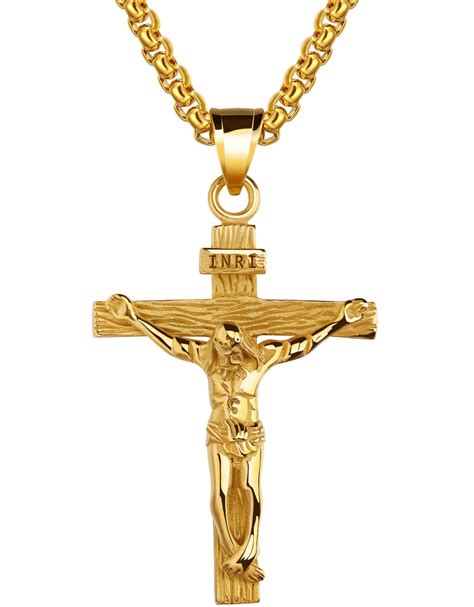 Mens Stainless Steel Jesus Christ Crucifixion Cross Pendant Necklace