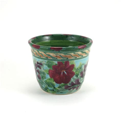 Small Turquoise Ceramic Flower Pot Planter With By Sandykreyer