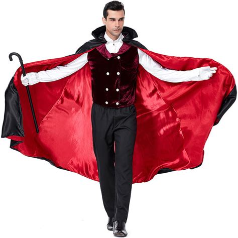Men Gothic Vampire Dracula Count Cosplay Costume For Halloween Party P