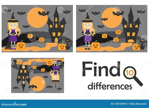 Find 10 Differences Game For Children Halloween Picture In Cartoon