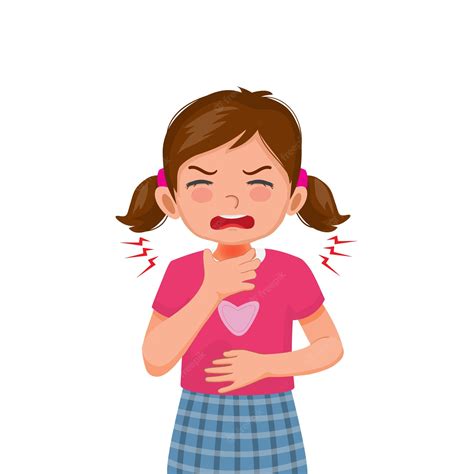 Premium Vector Little Girl Suffering From Sore Throat Touching Her