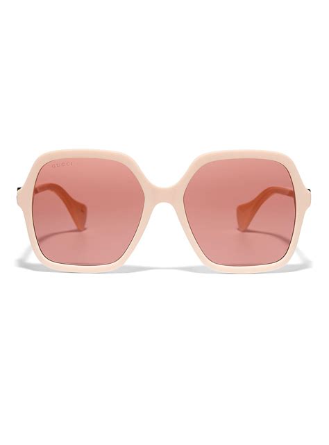 gucci bold square sunglasses in dusky pink pink lyst