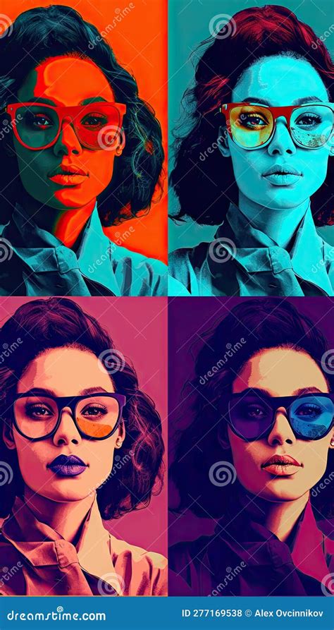 Colorful Illustrations Of Women Wearing Glasses For Invitations And Posters Stock Illustration