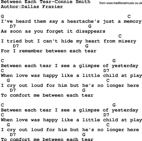 Country Musicbetween Each Tear Connie Smith Lyrics And Chords
