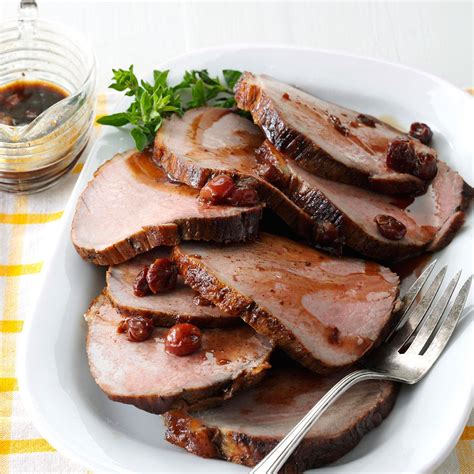 Pork tenderloin seared until golden then oven baked in an incredible honey garlic sauce until sticky on the outside and succulent on the inside! Cherry Balsamic Pork Loin Recipe | Taste of Home