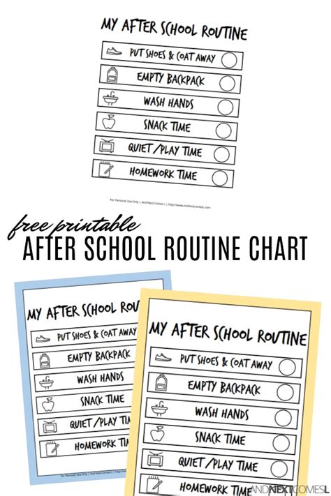 Free Printable After School Visual Routine Chart For Kids And Next
