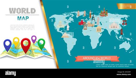 Flat Travel Colorful Concept With Pointers On Navigation Map Famous