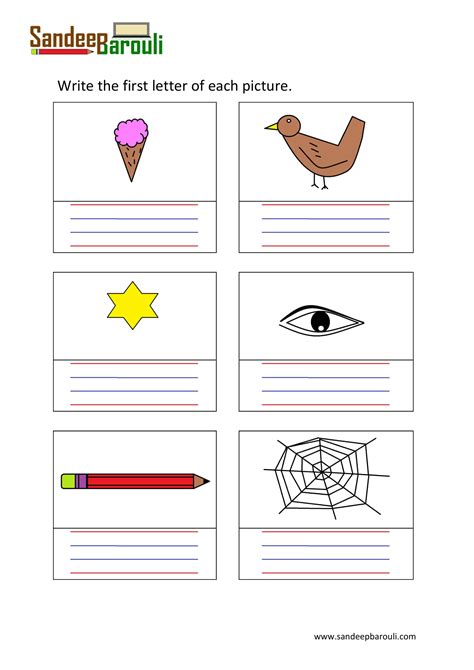 This will help to improve the observation, listening, speaking and writing skills. Write the first letter of each picture worksheet 5-1 ...
