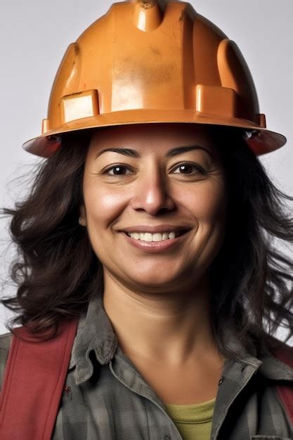 Premium Ai Image A Woman Wearing A Hard Hat That Says Hard Hat