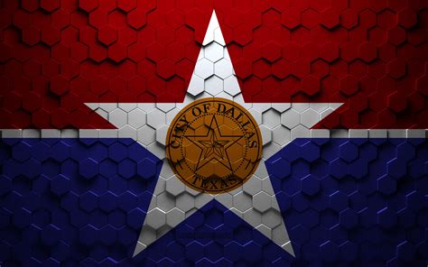Download Wallpapers Flag Of Dallas Texas Honeycomb Art Dallas