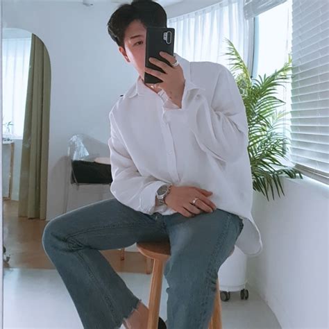 남자 여름 오버핏 흰색 소라색 옥스포드 트임 화이트 남방 셔츠 코디 2color