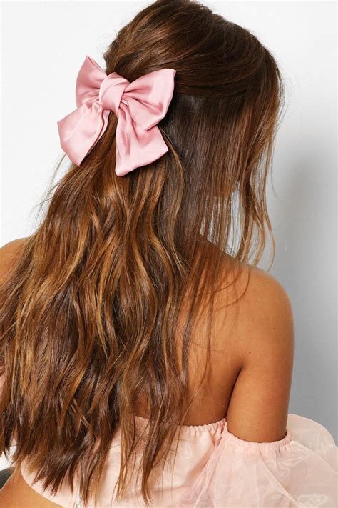 Large Satin Bow Boohoo In 2020 Bow Hairstyle Short Hair Styles