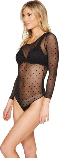 Spanx Women S Sheer Fashion Mesh Thong Bodysuit Flocked Dot Large Ebay