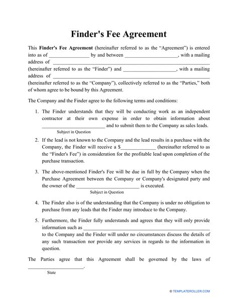 Real Estate Finders Fee Agreement Template