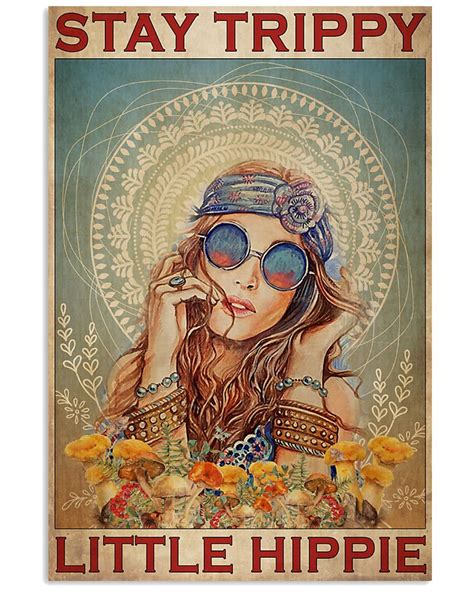 Stay Trippy Hippie Girl Flowers Wall Art Poster Etsy