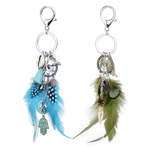 Boho Style Dream Catcher Feather Tassel Keychain Keyring Key Ring Handbag Ornament In Key Chains