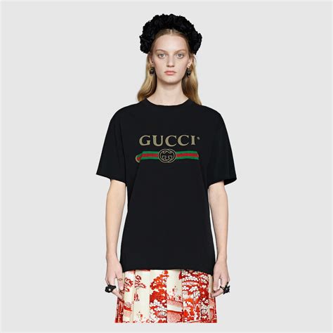 Black Cotton Jersey Oversize T Shirt With Gucci Logo GUCCI Australia
