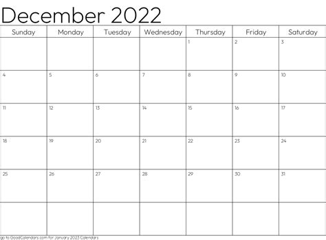 Standard December 2022 Calendar Template In Landscape