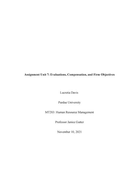 Mt203 Unit 7 Assignment Assignment Unit 7 Evaluations Compensation