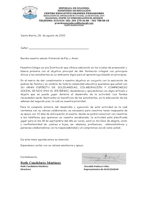 Ejemplo De Carta De Solicitud Donacion Modelo De Informe
