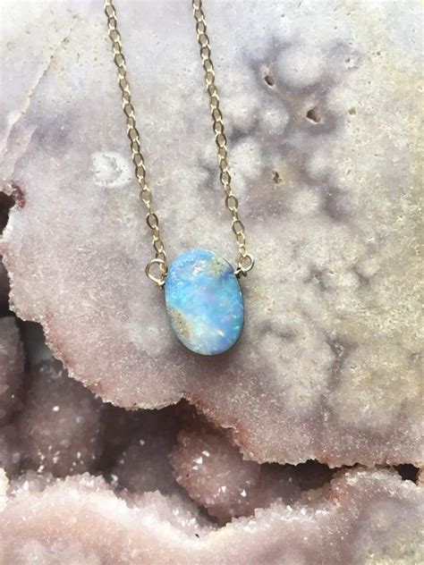 Raw Opal Necklace Genuine Opal Necklace Raw Stone Necklace October
