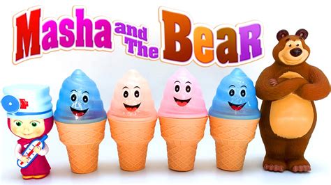 Masha And The Bear Surprise Ice Cream Cones And Play Doh Eggs W Surprise Toys Youtube