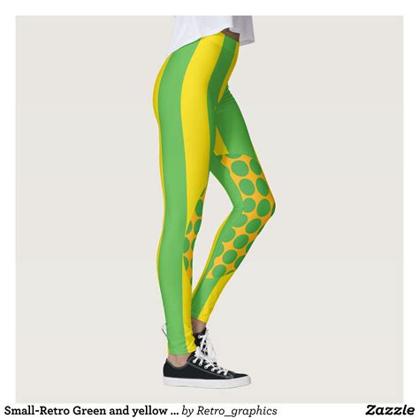 Small Retro Green And Yellow Stripes With Dots Leggings Beautiful