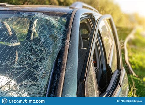 Broken Windshield In A Car After A Crash And Driving While Alcohol