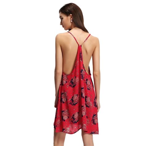 2019 Summer Sexy Women Chiffon Dress Spaghetti Strap Mini Slip Dress Open Back Sleeveless Loose