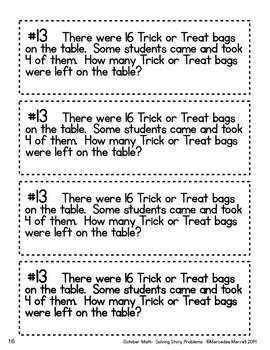 October Math: Solving Story Problems First Grade 1.OA.1 with BONUS FILE