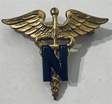 Us Army Nurse Corps Officer Medic Caduceus Lapel Letter N Hat Bag Pin