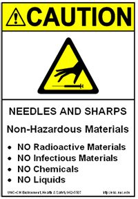 Needles should never be recapped 2. Sharps Container Label - Top Label Maker