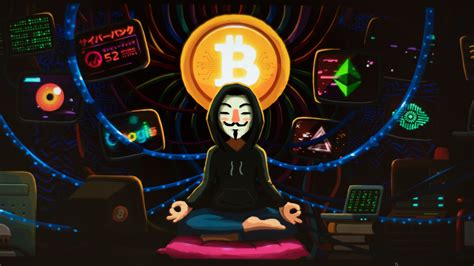 Download Wallpaper 1600x900 Meditation Art Anonymous Hacker Bitcoin