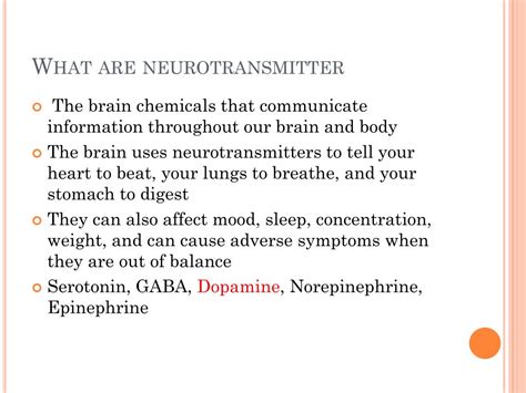 Ppt How Do Neurotransmitters Affect The Brain Dopamine Powerpoint