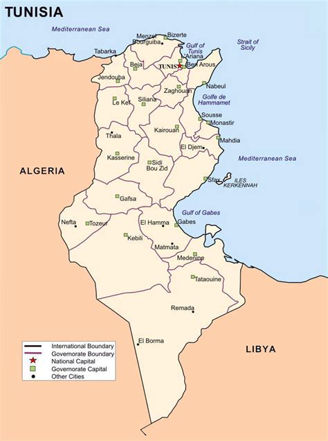 Detailed Administrative Map Of Tunisia With Cities Tunisia Detailed