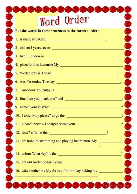 Sentence Structure English Esl Worksheets Sentence Structure Word