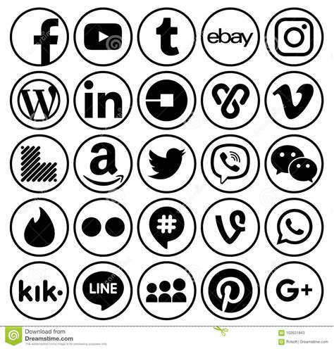 Collection Of Popular Black Round Social Media Icons Editorial Stock