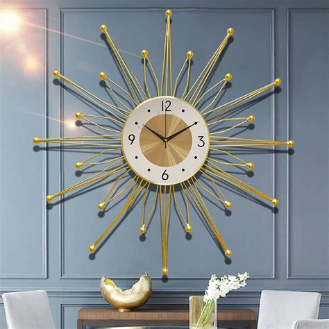 Buy Mid Century Wall Clock 28 In 3d Metal Golden Wall Clocks Battery