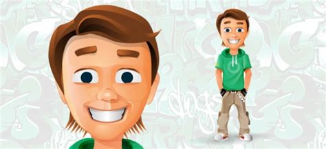 Smiling Boy Character With Modern Style Free Vector