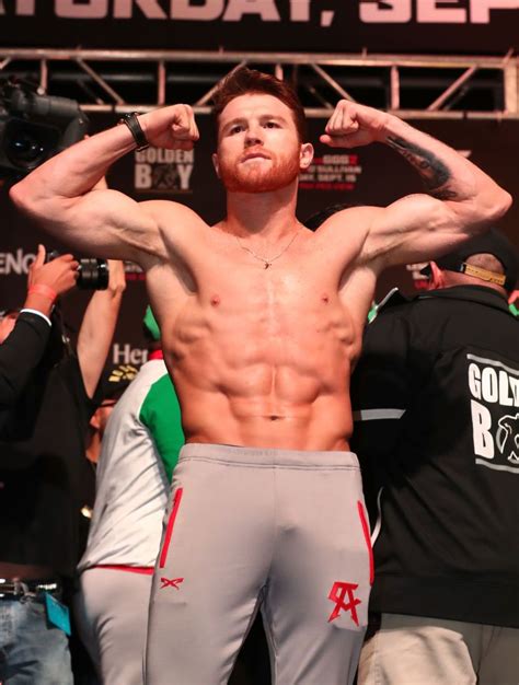 Canelo Alvarez Poses During His Official Weigh In At T Mobile Arena On