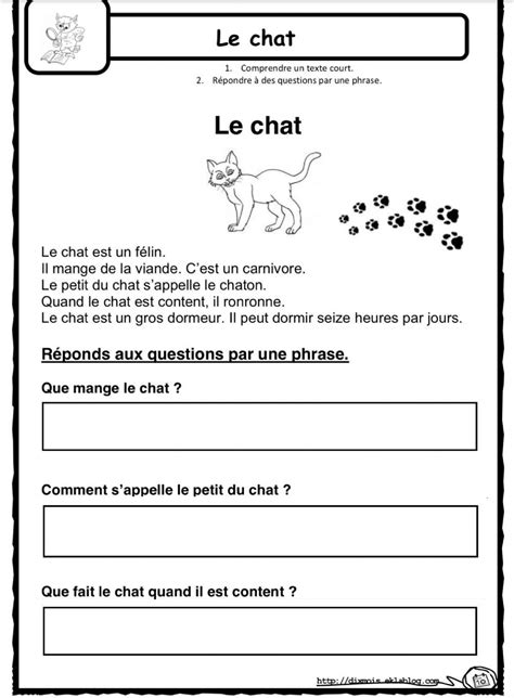 French Reading Francais Lecture Worksheet French Worksheets French